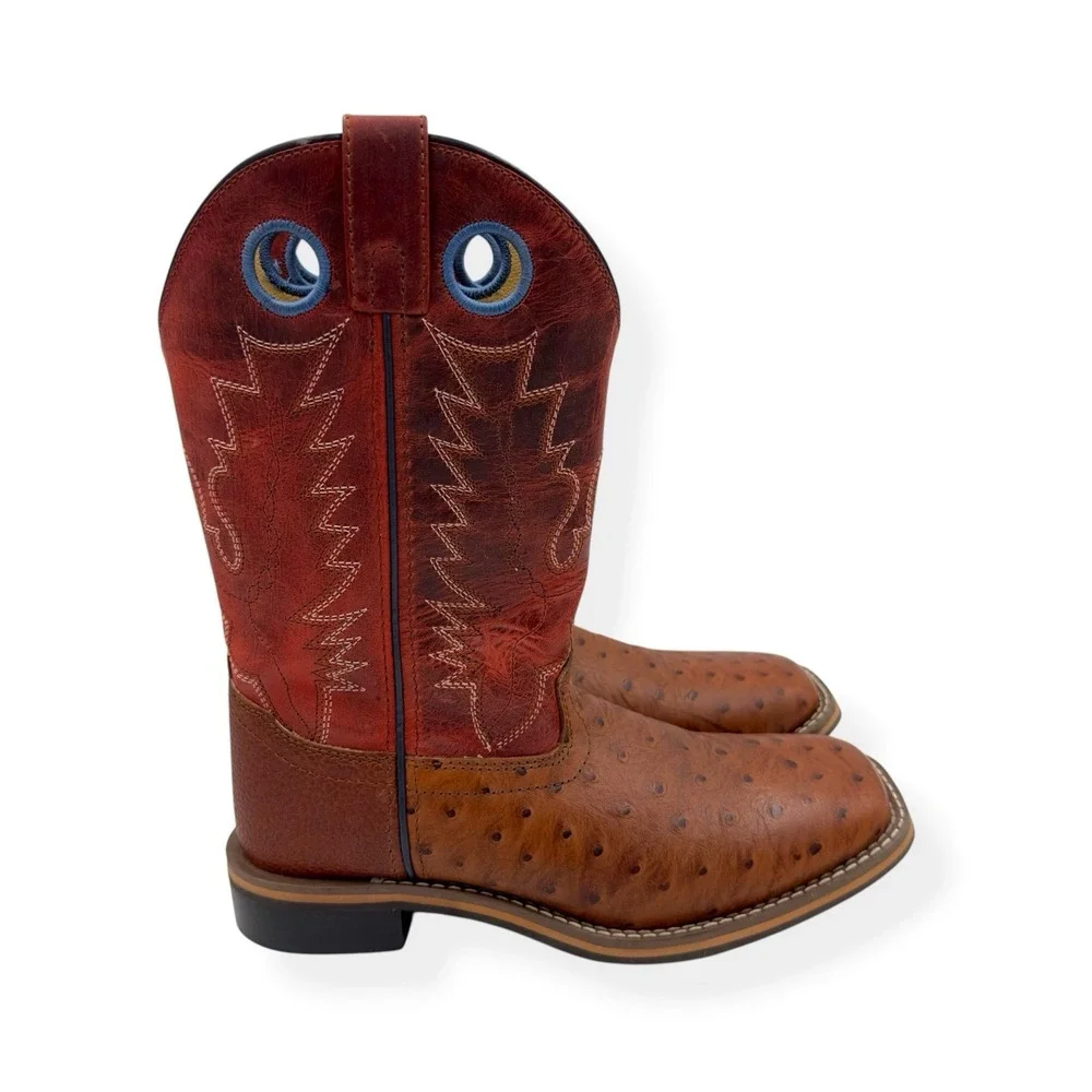 Smoky Mountain Youth Boy's Cheyenne Red Square Toe Boots Ostrich Print Size 4‎ R